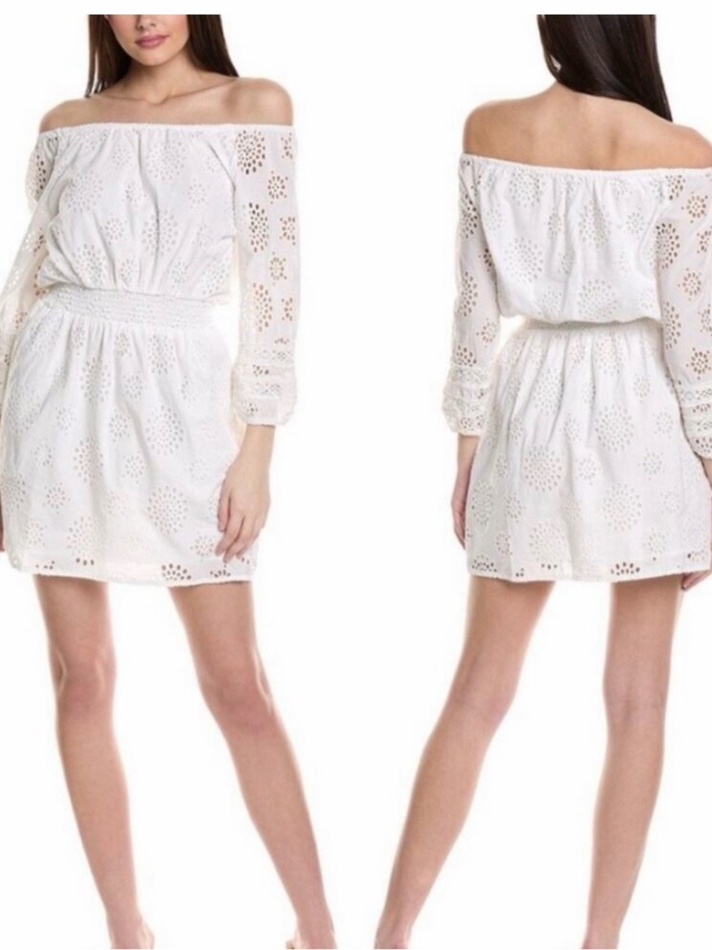Michael Stars White Off-Shoulder Eyelet Mini Dress